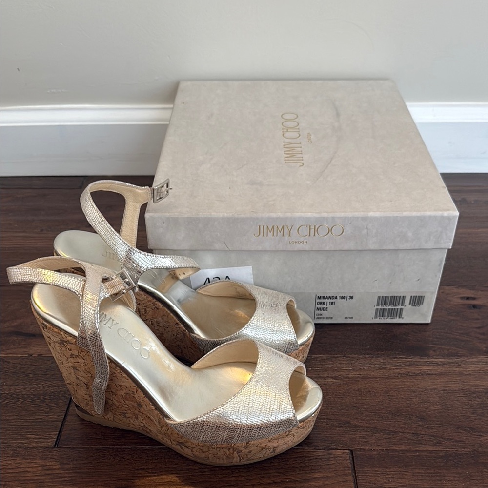Jimmy Choo Gold Wedge Sandals Size: 35 (Women’s 5)